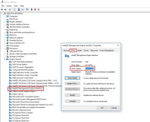 Checking Intel ME Interface driver entry in Device Manager