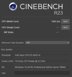 xeon e5 2630 v4 cinebench r23 result