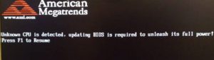 Error de BIOS Unknown CPU Detected