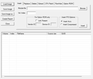 mmtool MMTool interface showing the module list of a BIOS image