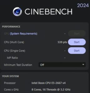 xeon e5 2667 v4 cinebench 2024 result