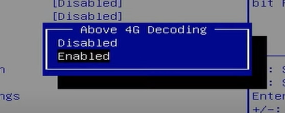 4g decoding BIOS screen showing the Above 4G Decoding option