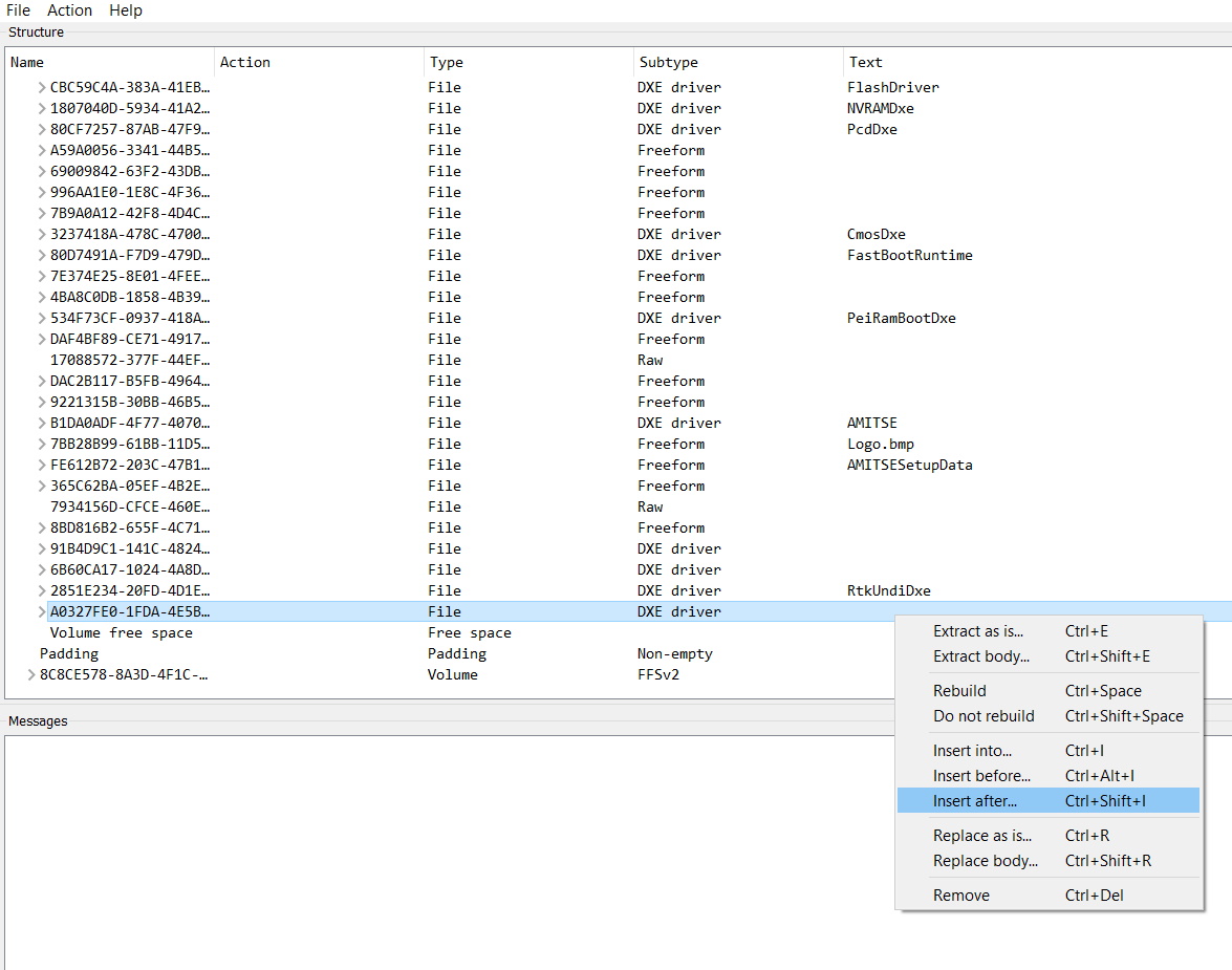 uefitool3 UEFITool: right-clicking the last DXE driver and selecting Insert After