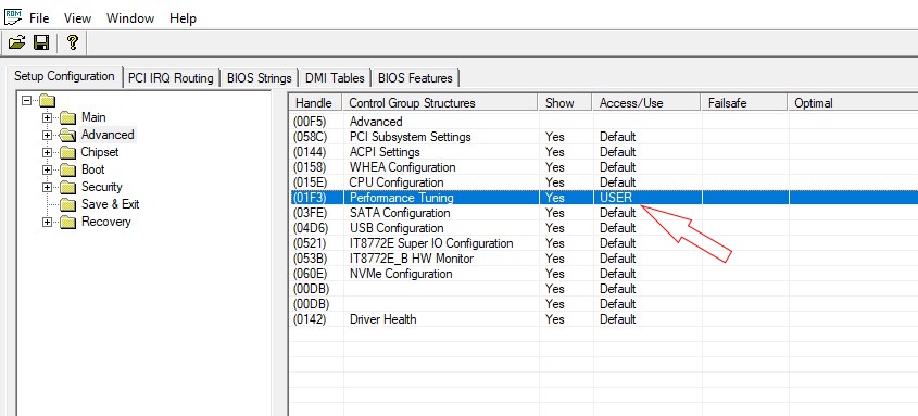 Setting Performance Tuning Access/Use to USER