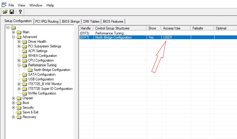 Setting North Bridge Configuration Access/Use to USER