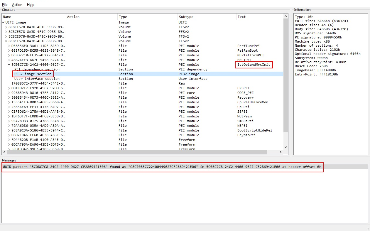 Locating the PE32 image inside IvtQpiAndMrcInit