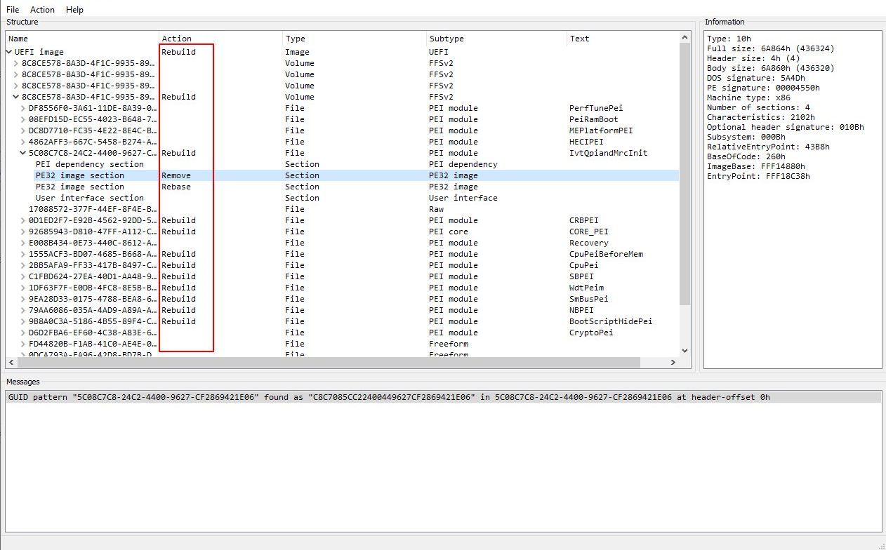 Rebuild and Rebase shown in the Action column